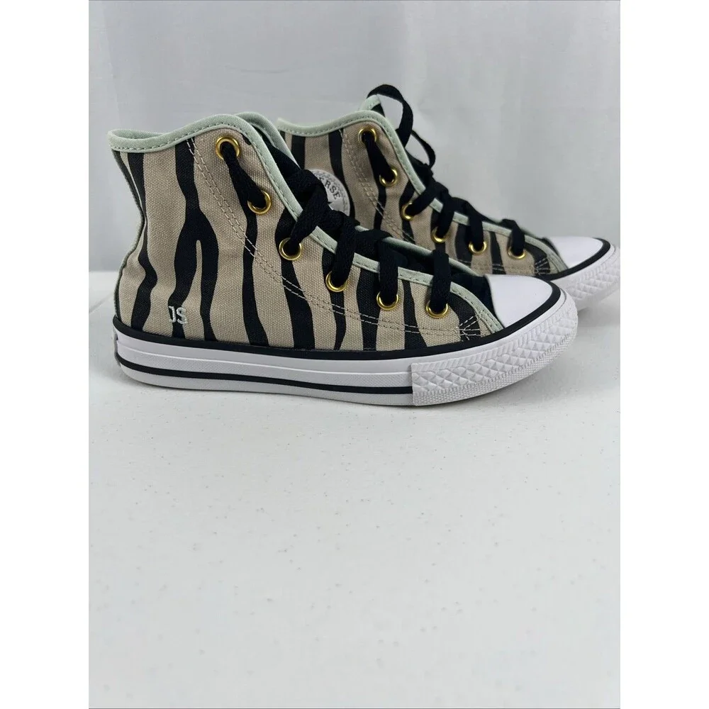 Converse Chuck Taylor All Star High Zebra Sneakers with Green Trim Size 1